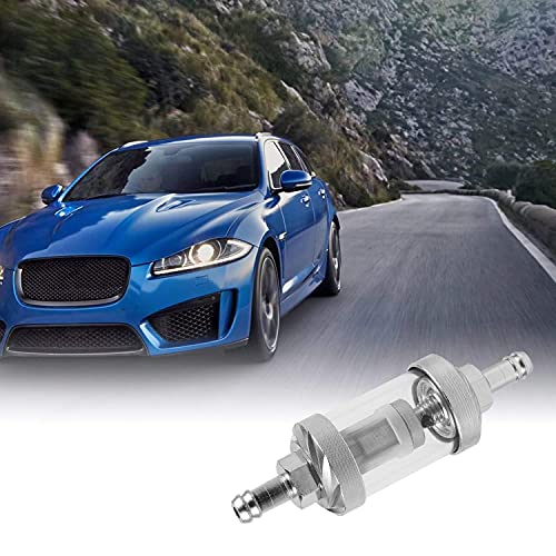 Liseng Universal Chrom Glas Kraftstoff Benzin Dieselmotor Inline Filter 5/16 8mm Silber für Motorräder