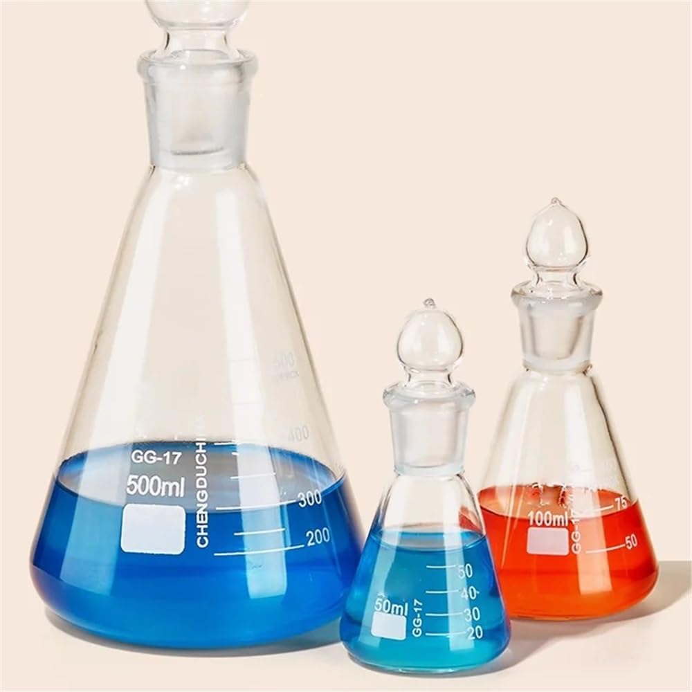 Matraz cónico de vidrio de 50-2000 ml con tapa, matraz Erlenmeyer de vidrio for laboratorio, matraz triangular de vidrio 3.3(2000ml)