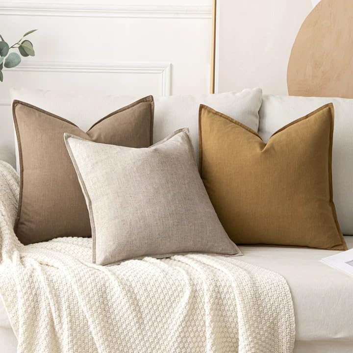 Image of MIULEE Decorative Linen Pillow Covers 18x18 Inch Natural Linen Boho Farmhouse Neutral Couch Throw Pillows for Bed Pack of 2 Accent Modern Pillowcase Sofa Livingroom Home Decor