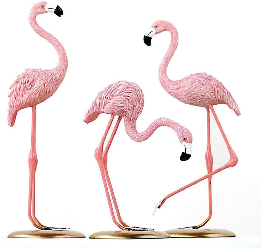 KASTWAVE Resin Sculpture, Table Decor Figurine Statue, Desk Ornament Home Decoration Accessories Animal Pink Flamingo Birds Statue for Living Room, Sculpture Gifts for Friends (Set of 3)