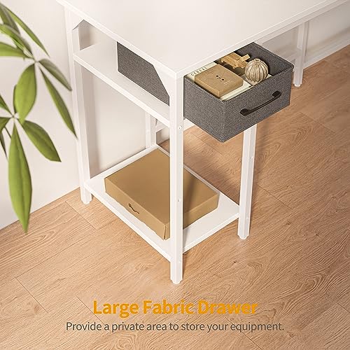 Image of CubiCubi L Shaped Gaming Desk with Power Strip, 150 * 120cm Reversible Corner Computer Desk with Storage Shelves, Modern Home Office Gaming Table, White