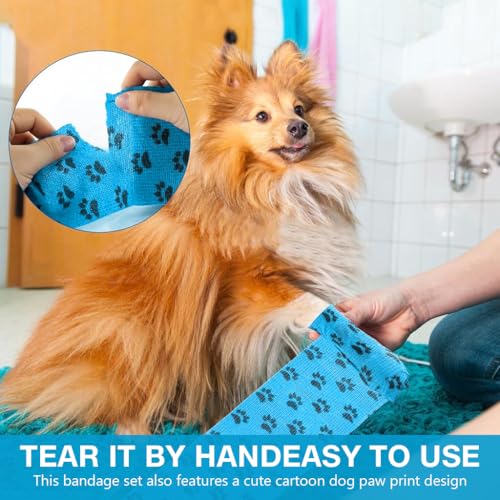 Image of Qpets Self-Adhesive Pet Bandage, Waterproof Anti-Lick Wound Wrap 6 Rolls | Non-Woven Stretchy Material, No Clips Needed, Gentle on Fur, Cute Cartoon Print, 7.5cm x 4.5m per Roll.