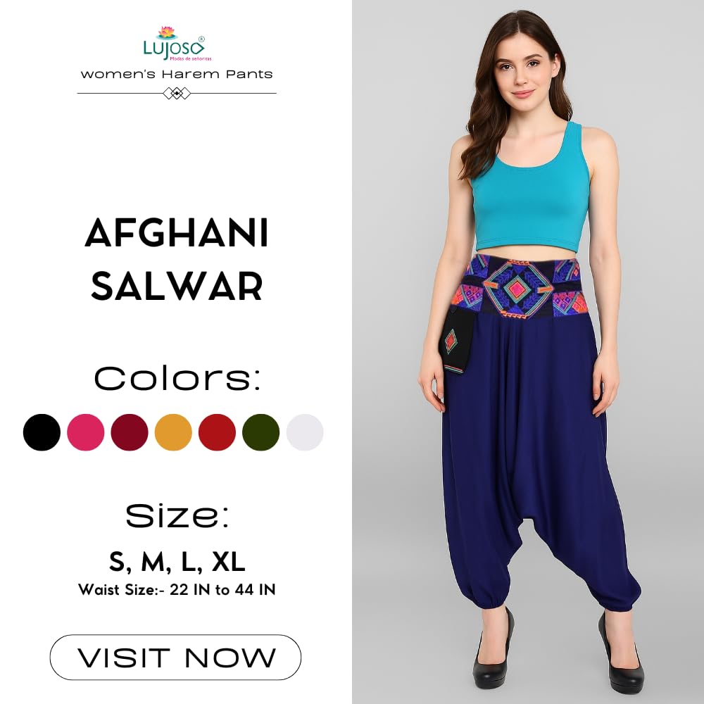 LUJOSO Harem Pants for Women | Stylish Afghani Salwar | Women's Rayon Fabric Pants Loose Fit for Yoga & Dancing | Waist Size 22 to 42 Inches, Free Size (in, Alpha, L, Regular, Blue) 1
