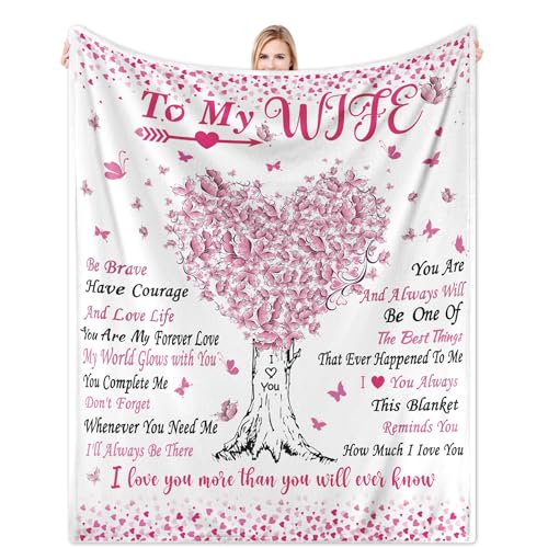 Ruicnte Christmas Blanket Gifts for Wife from Husband,to My Wife's Blankets 52'x60',I Love You Blanket Valentines Day Birthday Gift for Couple Wife,Romantic Love Present for Her Mothers Day