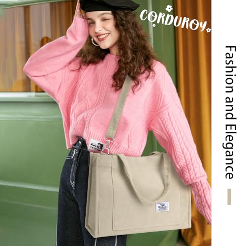 Image of Corduroy Tote Bag for Women Small Satchel Bag Mini Tote Bag Aesthetic Crossbody Handbag - School Work Travel Shopping