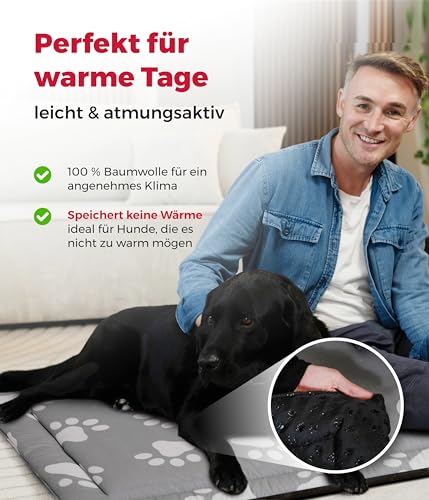 HS-Hundebett® Sommerdecke Baumwolle mit Füllung und Antirutsch L (75x115 cm) – Gepolsterte Hundedecke für den Sommer – Waschbar & Langlebig – Leichte Hunde Sommerdecke – Pfote Anthrazit, Made in DE