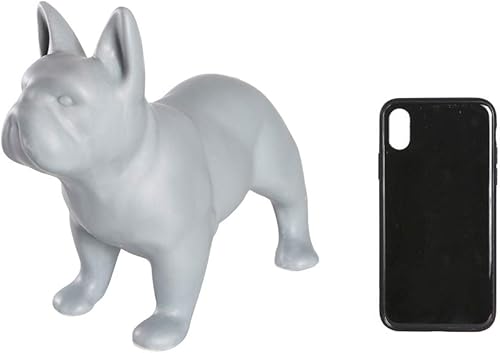 Miniatura 7 de Estatua de bulldog francés, estatua de perro de cerámica de pie gris oscuro mate, escultura decorativa para jardín o decoración del hogar, estatua