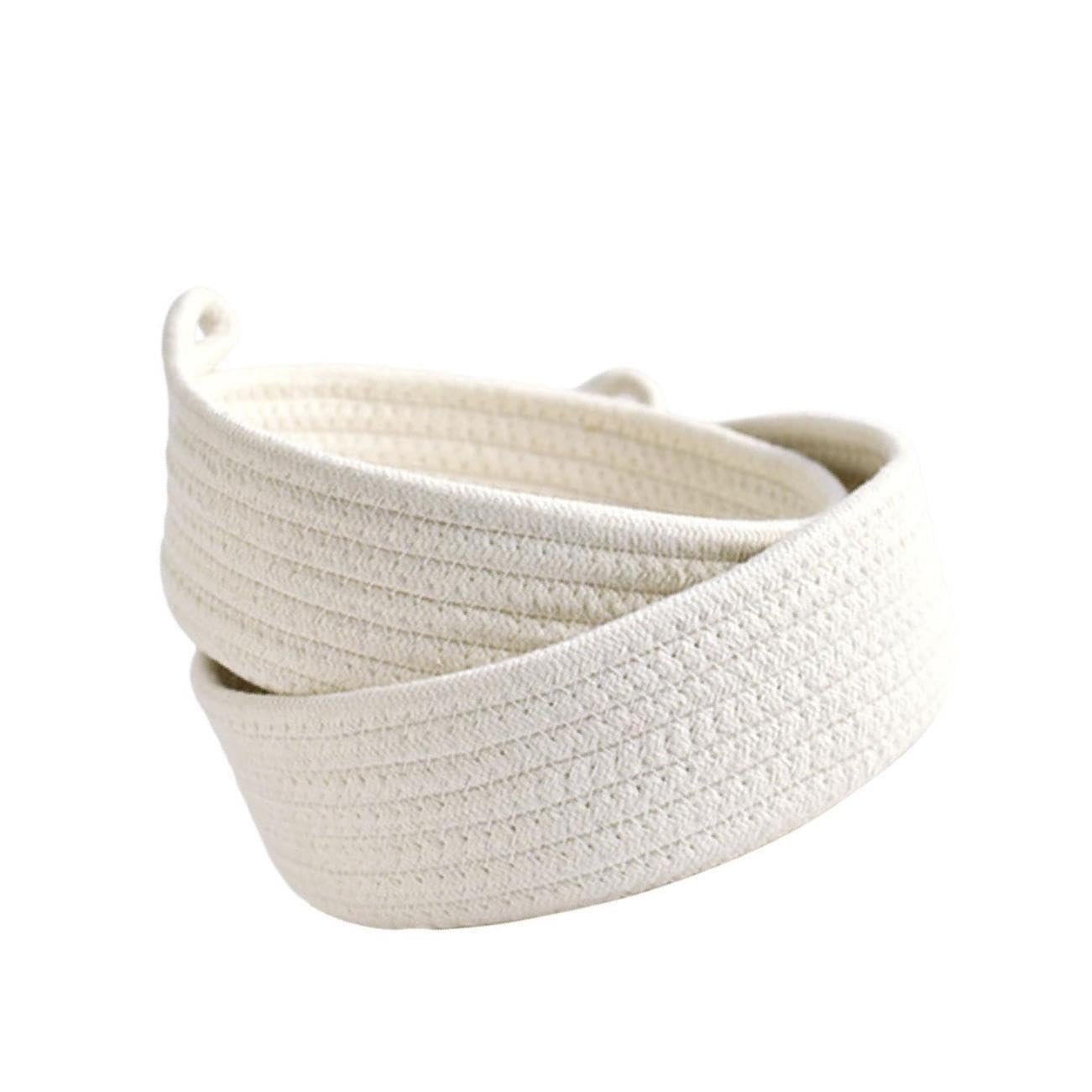 ICDKOYK Set of 2 Round Small Woven Baskets Organizing Vegetables and Bathroom Essentials, White