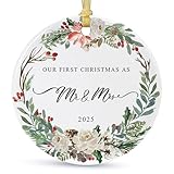 2025 First Christmas Married Ornament,First Year as Mr and Mrs Christmas Hanging Ornament Wedding Decoration for Couple