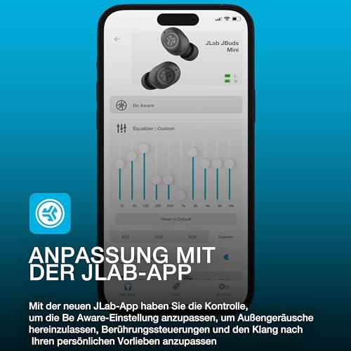 JLab JBuds Mini In Ear Kopfhörer kabellos Bluetooth, True Wireless Kopfhörer, 20+ Std Headphones, kabellose Ohrhörer, Earbuds mit Mikrofon, Ladebox, Dual Connect, EQ3 Sound, Schwarz – Bild 6