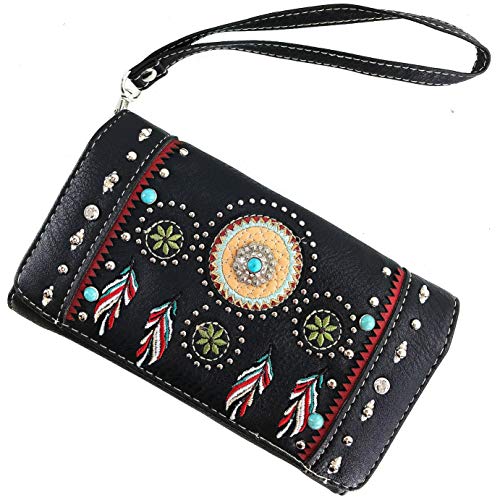 Image of Zelris Tribal Native Dream Catcher Feather Concho Embroidered Crossbody Fold Wallet