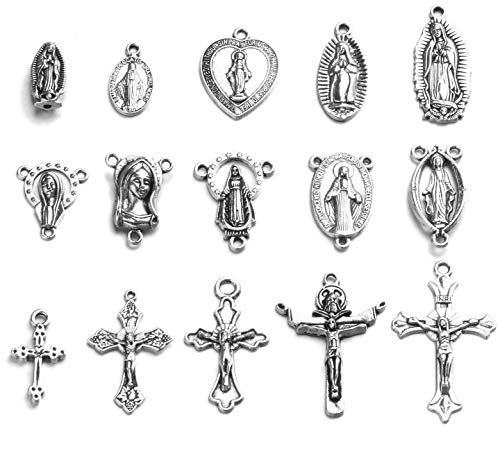 60pcs Antique Silver Cross Jesus Maria Our Lady Miraculous Centerpiece Crucifix Medal Charms Beads Pendants for Crafting, Jewelry Findings Making Accessory for DIY Rosary Necklace Bracelet 60pcs Antique Silver Cross Jesus Maria Our Lady Miraculous Centerpiece Crucifix Medal Charms Beads Pendants for Crafting, Jewelry Findings Making Accessory for DIY Rosary Necklace Bracelet