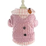Dog Princess Sweater for Small Dogs Thick Shirt Plaid Clothes Costume Pet Girl Cute Coat Outfits Fall Costumes Winter Dog Sweaters (XS,Pink)