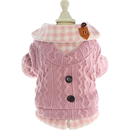 Dog Princess Sweater for Small Dogs Thick Shirt Plaid Clothes Costume Pet Girl Cute Coat Outfits Fall Costumes Winter Dog Sweaters (S,Pink)