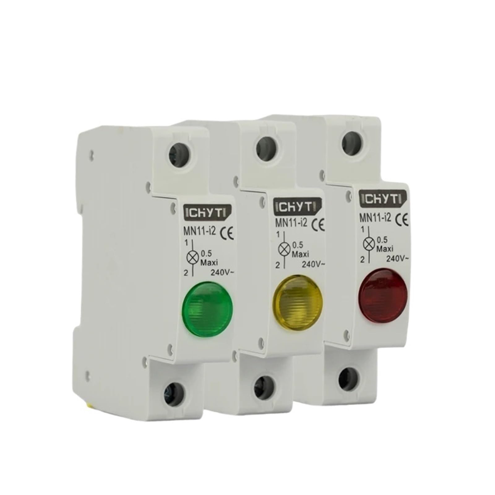 10 Unidades de Luces LED de señalización Tipo riel, Caja de distribución, disyuntor, gabinete, indicador de Potencia, 240 V, Rojo, Amarillo y Verde(Giallo)