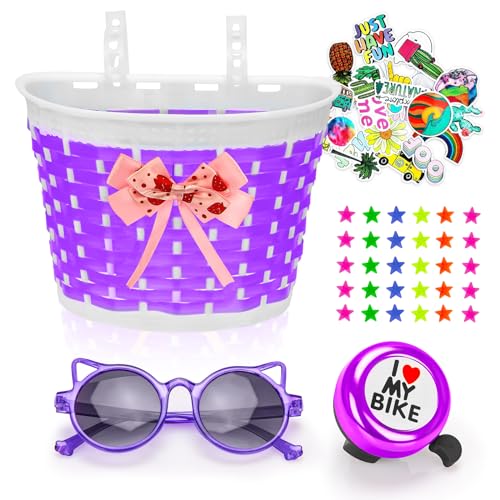 Cesta de bicicleta para niños y niñas con timbre infantil y radios de rueda de colores