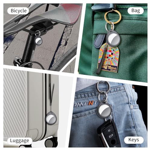 QCOQ-Air-Tracker-Tags-4-Pack-Black-Smart-Bluetooth-Tags-Compatible-with-Apple-Find-My-iOS-Only-Item-Locator-with-KeychainLanyard-for-KeysLuggagesWalletsSuitcases-Replaceable-Battery-100dB