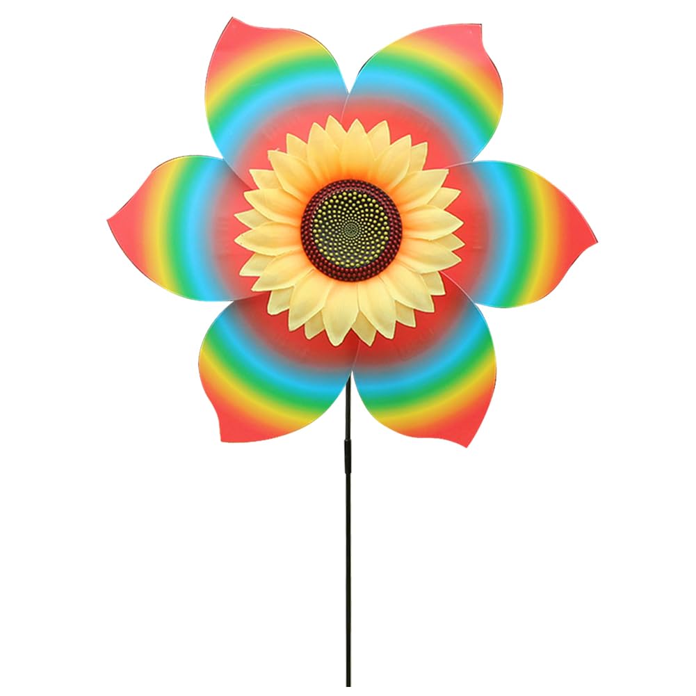 Generic Rotating Sunflower Windmill Colorful Sunflower Wind Spinner Flower Standing Pinwheel Outdoor Party Garden Yard Decor