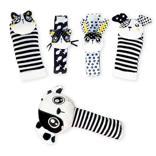 Image of BABY K Rattle Socks & Wrist Rattles and Hand Rattle (Set G+ Dog A) - Newborn Toys for Baby Boy or Girl - Brain Development Infant Toys - Hand and Foot Rattles Suitable for 0-3, 3-6, 6-12 Months Babies