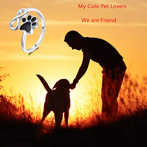 BEILIN Pet Lovers Paw Print Love Heart Rings 925 Sterling Silver Adjustable Rings Sweet Pet Animal Jewelry We are Family Love Dog Cat Claw Ring(Infinity paw ring)2