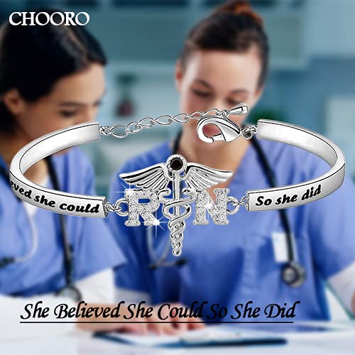 Image of CHOORO RN Bracelet RN nurse Graduation Gift She Believed She Could So She Did Charm Bracelet Registered Nurse Gift For Graduation