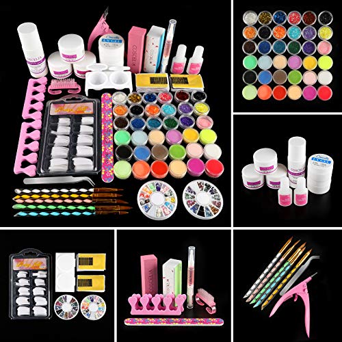 Acrylic Nail Kit Acrylic Powder Liquid Set Brush Glitter File French Tips Nail Art Decoration Tools Professional Manicure Set