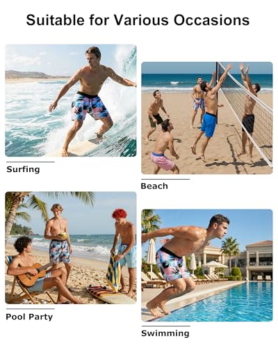 Image of Mens Swim Trunks with Compression Liner 2 in 1 Quick Dry Swimming Shorts Swimwear Bathing Suits with Pockets