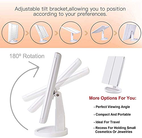 PUVLISZ Vanity Cosmetic/Makeup Mirror with 22 LED Lights, Touch Screen, Magnification Tri-Fold 2X 3X Magnifying, 180° Free Rotation, Dual Power Supply White - Cosy Home Interiors PUVLISZ Vanity Cosmetic/Makeup Mirror with 22 LED Lights, Touch Screen, Magnification Tri-Fold 2X 3X Magnifying, 180° Free Rotation, Dual Power Supply White - Image 5