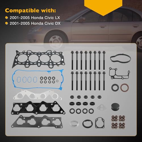 Image of HS26236PT-2 Cylinder Head Gasket Set with Bolts for 1.7L D17A1 L4 Engine, Compatible with 2001-2005 Honda Civic LX DX, Replace# HS26236PT HBHO034
