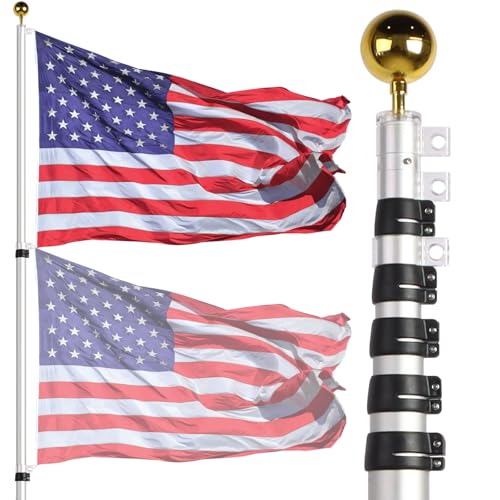 NELXINJO 20ft Telescopic Flag Pole - Extra Thick Outdoor Telescoping Flag Poles with 3x5 American