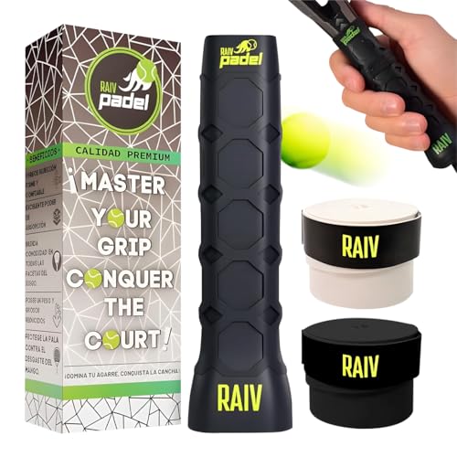 Raiv Padel Grip Padel Antivibraciones + 2 Overgrips + 3 Straps para facilitar su instalación | Padel Grip Octacore |...