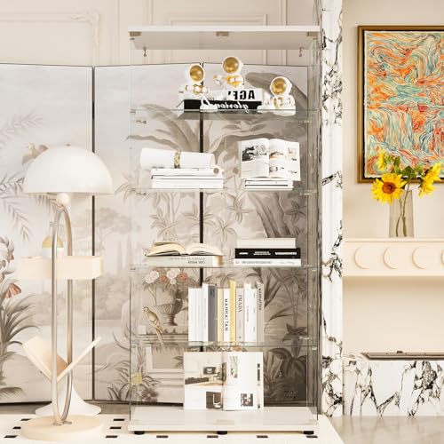 Image of Beauty4U White Glass Display Cabinet, 5-Shelf Curio Cabinet