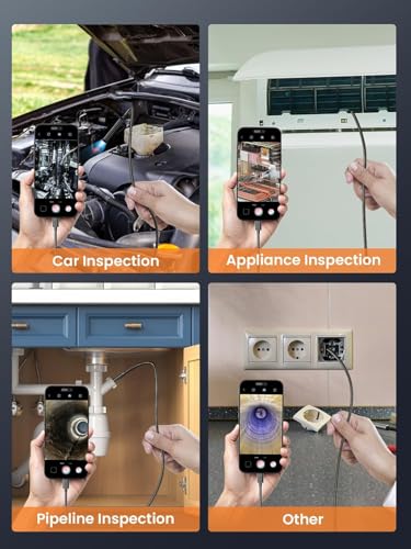 Image of Clefairy Endoscope Camera with Light, Dual-Lens 1280P HD Borescope Tools with 6 Adjustable LED Lights, 16.4FT Semi-Rigid Snake Cord IP67 Waterproof Inspection Camera for iPhone, iPad and Android Phone