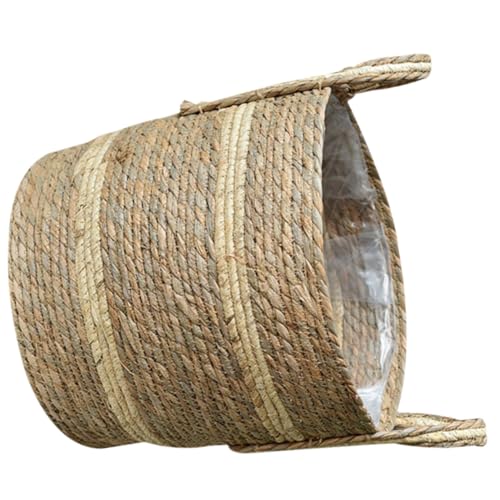 BCOATH Cesta Tejida Mano con Asas Cesta Decorativa para Flores Multifunción para Plantas y Diseño Rústico y Portátil para Interiores y Exteriores