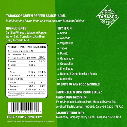 Image of Tabasco Green Pepper Sauce 60 ML (Pack of 12)