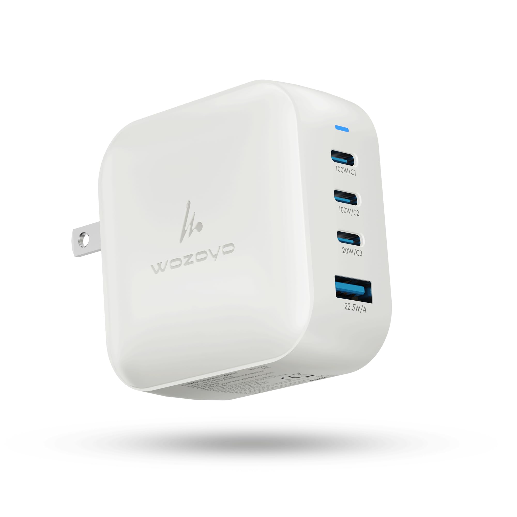 Wozoyo 100W GaN Charger, Wozoyo 3XType-C & USB-A Superfast 2.0 Charging, Compatible for iPhone 17/16/16 Pro Max/15 Series/iPad Pro, Smartphones, Tablets and More, PD/PPS/QC 3.0,Compact Foldable Plug
