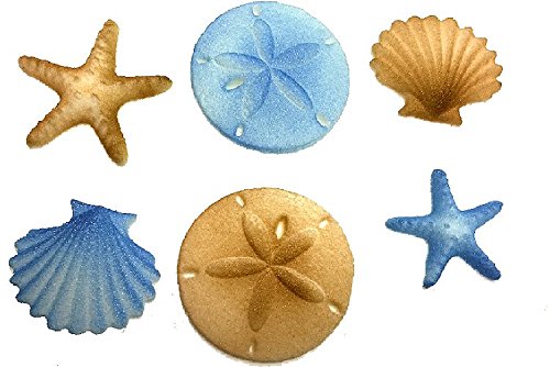 Paquete de 12 criaturas marinas para decoración de pasteles, conchas, estrellas de mar (azul claro), listas para usar, decoración para cupcakes