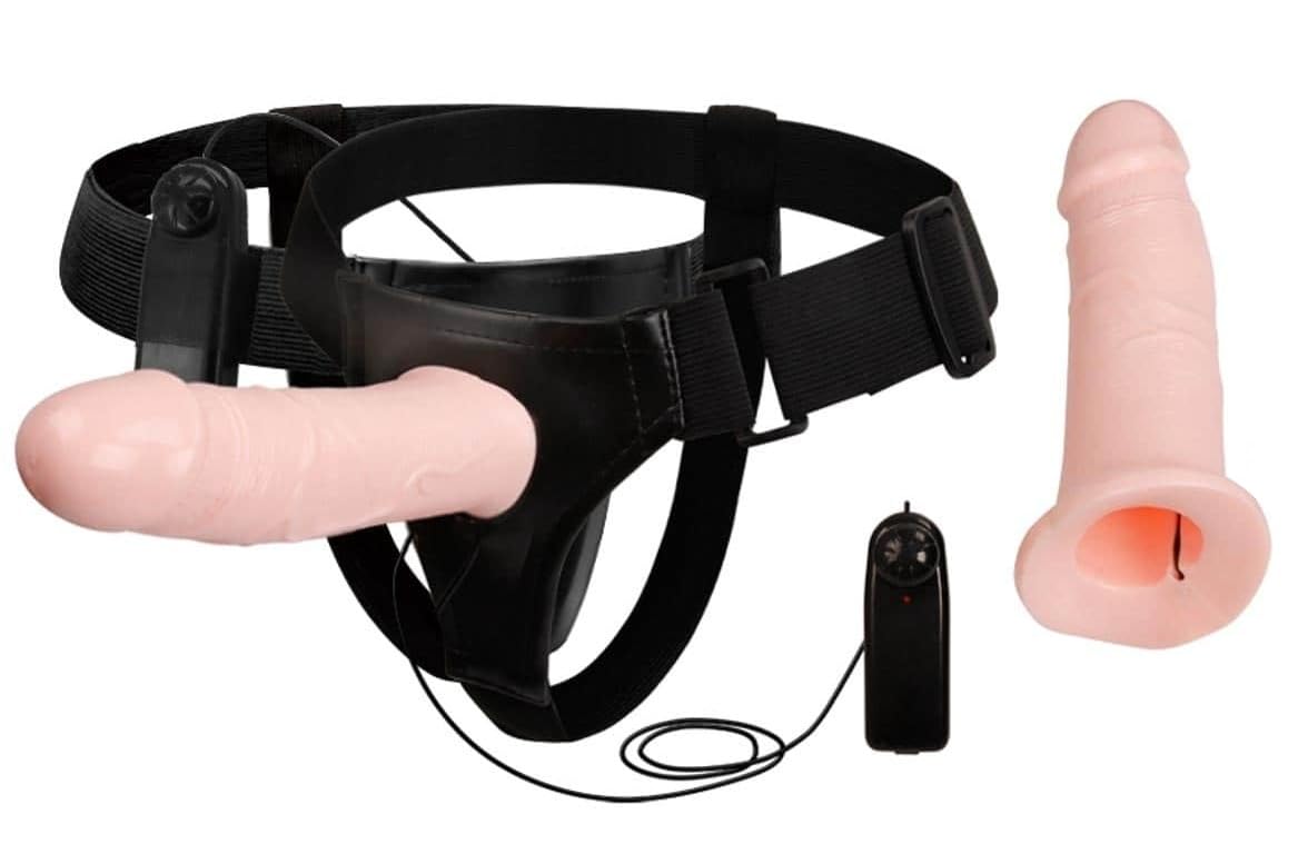 Vibratore Indossabile Strapon Cavo per Uomo, Dildo Vuoto Vibrante Indossabile dall'Uomo con Cintura, Cinta con Pene Vibrante