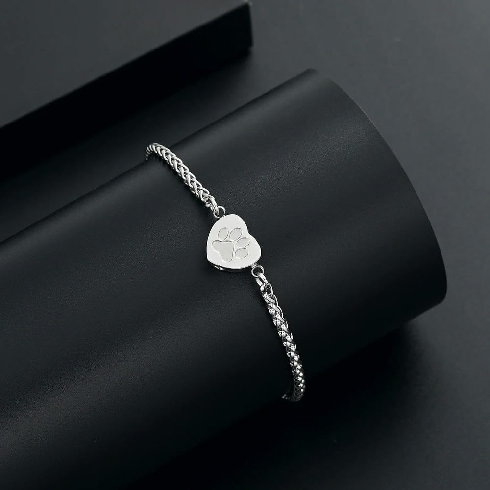 Cremation Customized Bracelet with Heart Dog Paw Print Urn Adjustable Stainless Steel for People/Pet Ashes Women's Jewelry