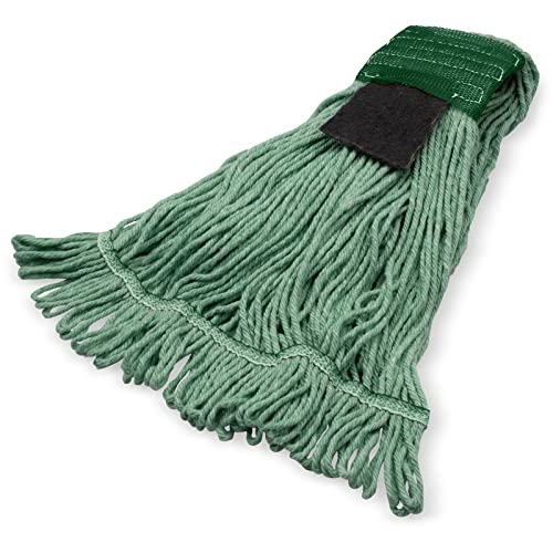 SPARTA Flo-Pac Acrylic Mop Head, Loop-Ended, Wide Band with 5" Green Band with Scrubber for Organized Cleaning, Medium, Green