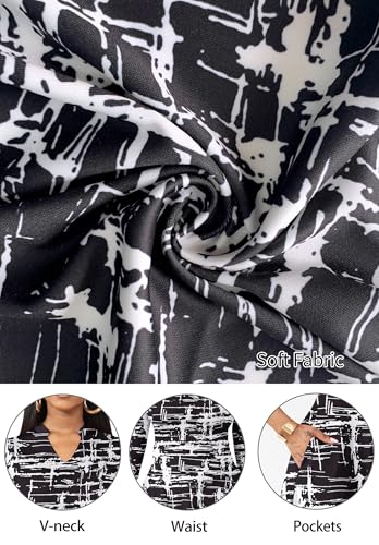 Image of Nmoder Casual Dresses for Women Semi Formal Fit and Flare 3 /4 Sleeve A-line Church Work Dress with Pockets