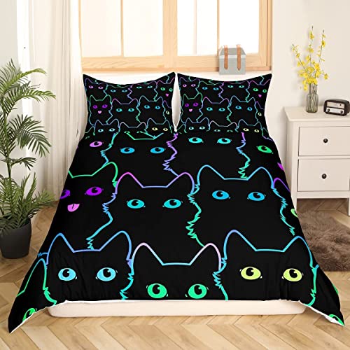 Mädchen Katze Bettwäsche Kinder 135x200cm Jungen Haustier Katzen Bettbezug Betten Set süßes Kätzchen Neonlicht Bettwäsche Set Raumdekoration bunt 3D Tier Karikatur Katzenliebhaber Kollektion 2St Cover