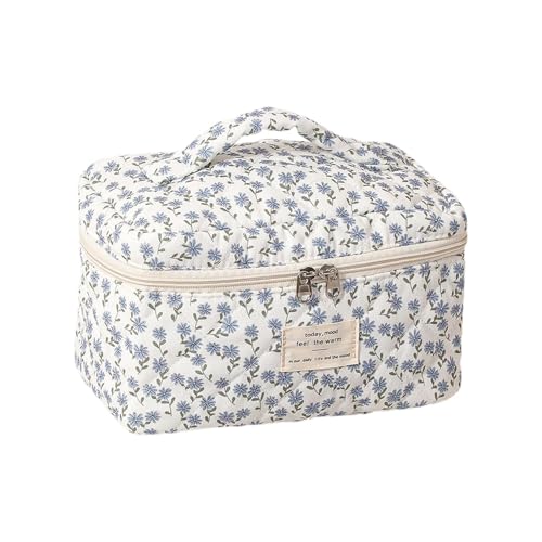 1 bolsa de cosméticos de viaje, bolsa de aseo floral, bonita bolsa de maquillaje de algodón, bolsa de cosméticos estética, bolsa de maquillaje acolchada grande, bolsa organizadora de maquillaje floral