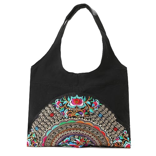 MAZEXY Tote Handbags for Women Large Embroidered Canvas Shoulder Bag Daily Bag