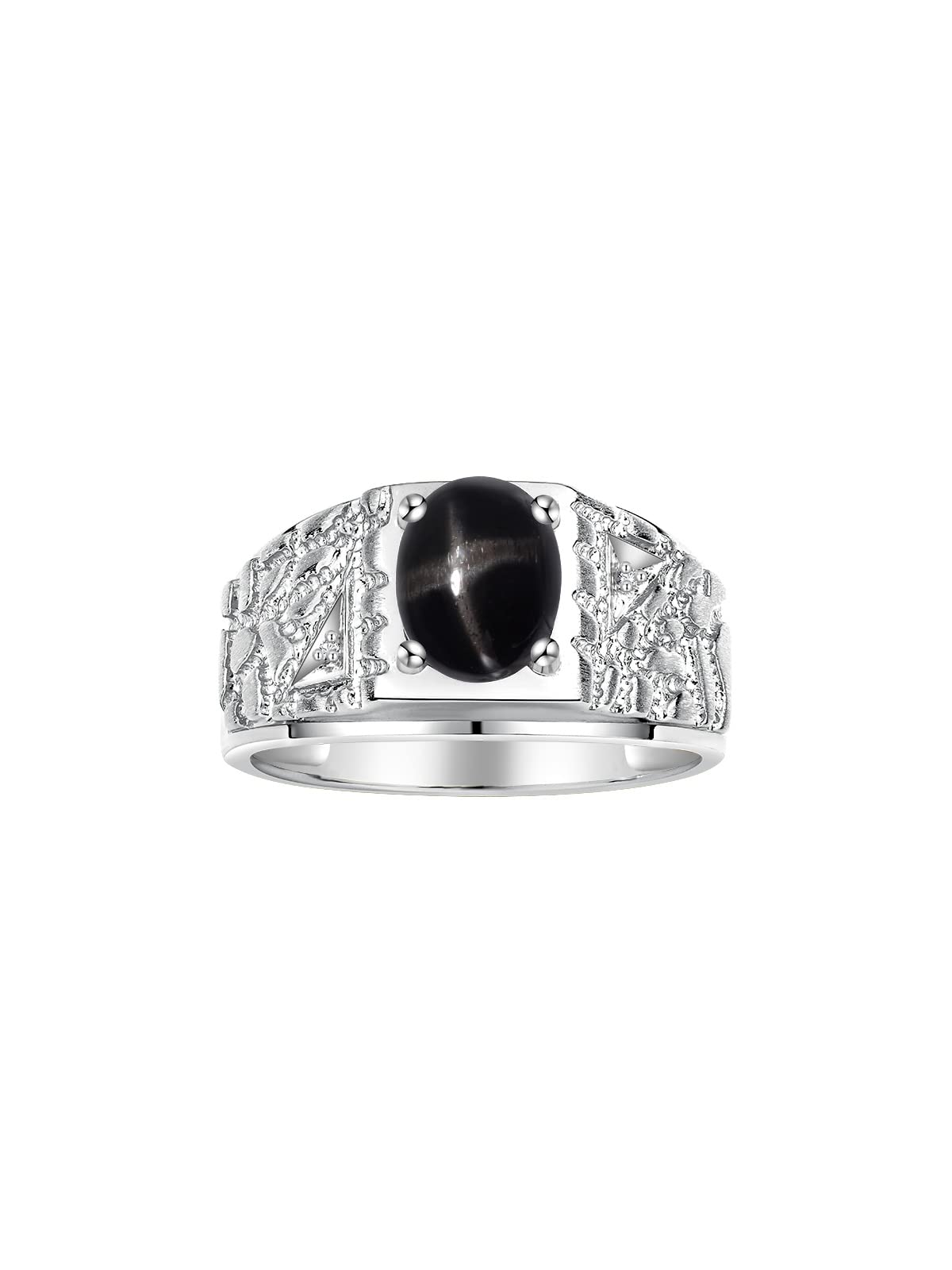Rylos Men's Rings Designer Nugget Ring: Oval 9X7MM Gemstone &amp; Sparkling Diamonds - Color Stone Birthstone Rings for Men, Sterling Silver Rings in Sizes 8-13. Mens Jewelry