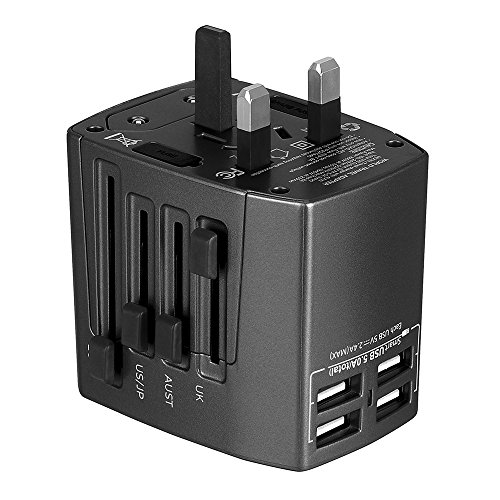 Adaptateur Voyage MILOOL avec 3 USB et 1 Type-c Port Adaptateur Universelle pour UK/EU/US/Adaptateur Prise Tout-en-Un Multi-Prise Forme de la Maison (Black128)