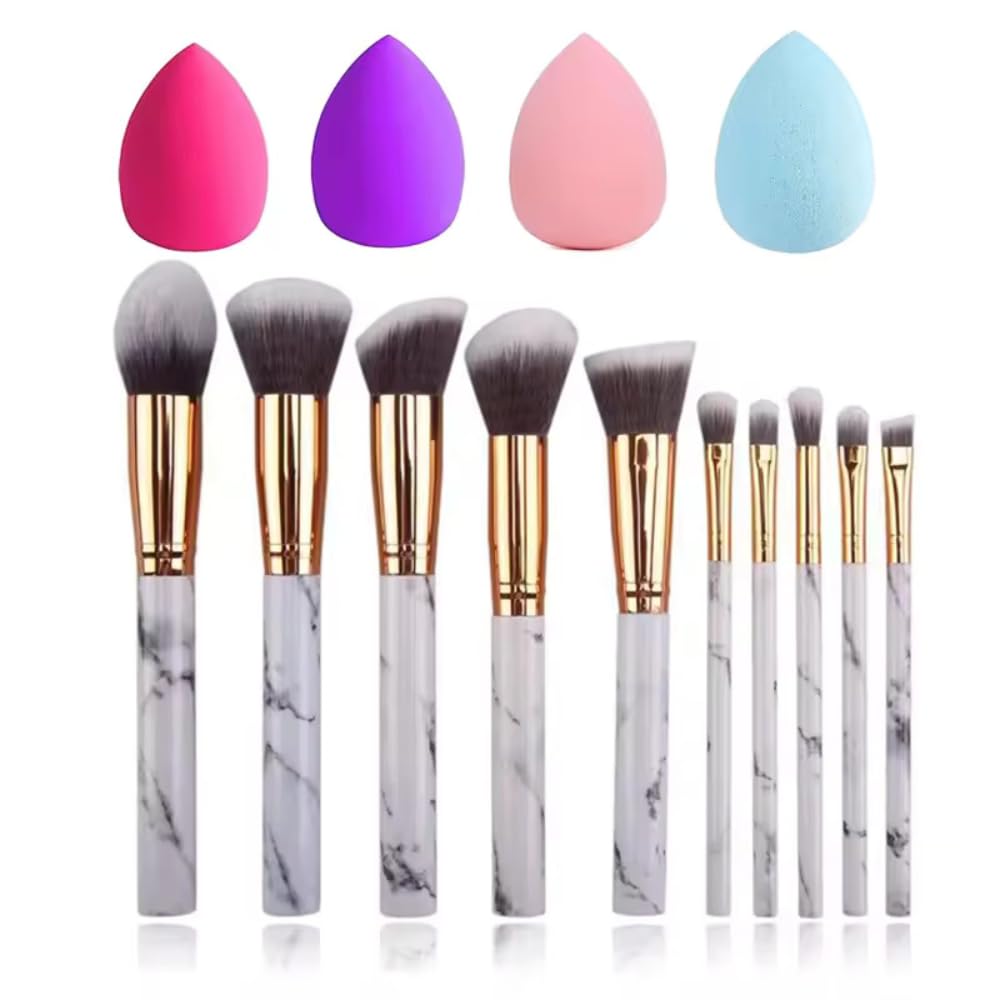 sanabeautyProfessional 10 Piece Makeup Brush Set: 4 Blender Sponge & Paper Case, Eye and Face Makeup Brushes, Blending Brush for Foundation, Eyeshadow, and Eye Shadow Brush for Concealer