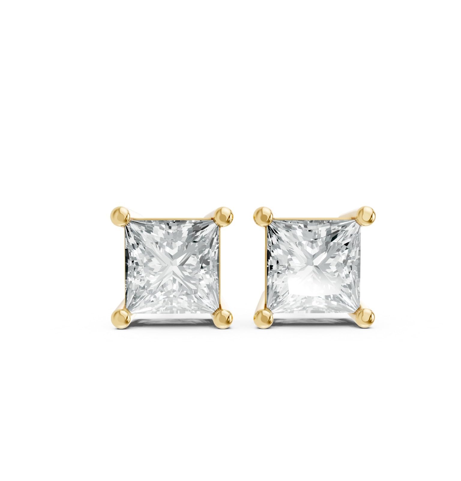 Princess Shape Diamond Stud Earrings [10K/14K Custom Gold] 0.10CT Lab-Grown Diamond Studs |4-Prong Push-Back Design| Elegant Earrings for Women| Women’s Jewelry