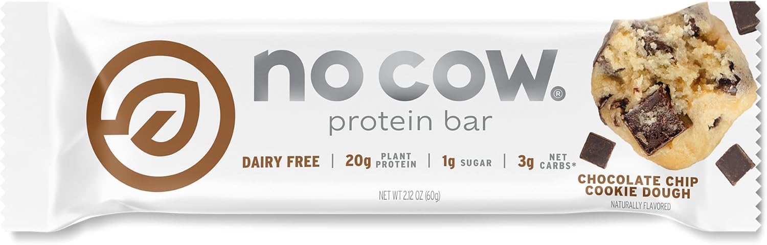 No Cow Bar, Protein Bar Chocolate Chip Cookie Dough, 2.12 Oz(Case Of 12)