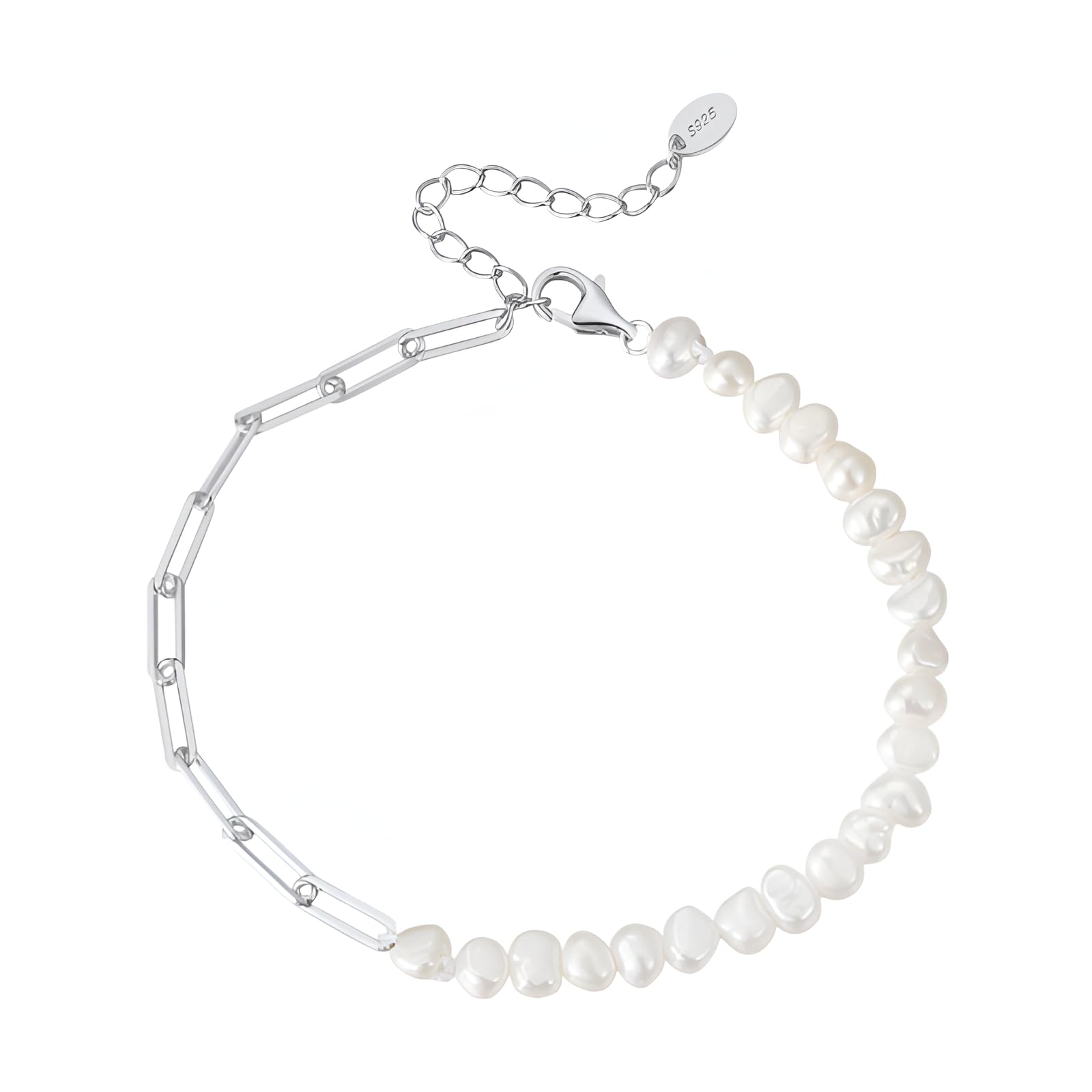 Sterlingsilber, natürlich, für Damen und Herren, Vintage-Armband – Punk-Schmucksets, Perlen-Halbketten-Halskette mit Initiale